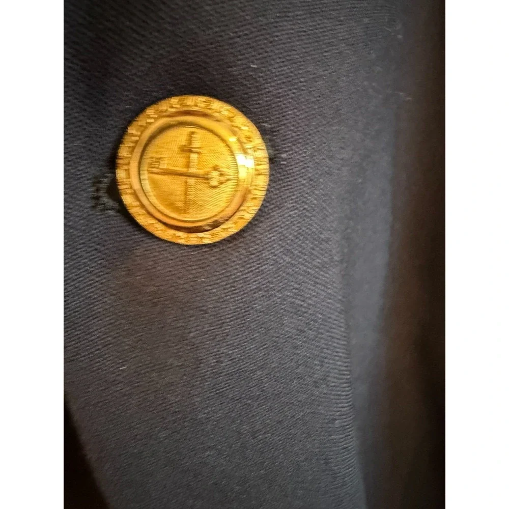 Hickey Freeman Mens 44R Navy Blue Gold Button 100% Wool Blazer Oakbrook EUC